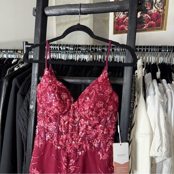 Stacees Sparkly Cabernet Sequin Corset Mini Dress - Picture 3 of 8